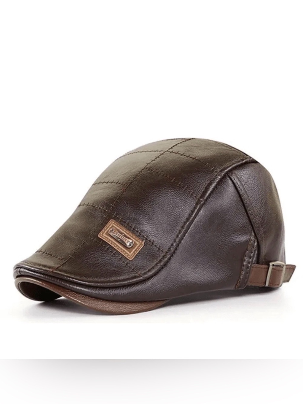 Men’s Newsboy Leather Flat Cap Beret Black Adjustable Vintage Classic